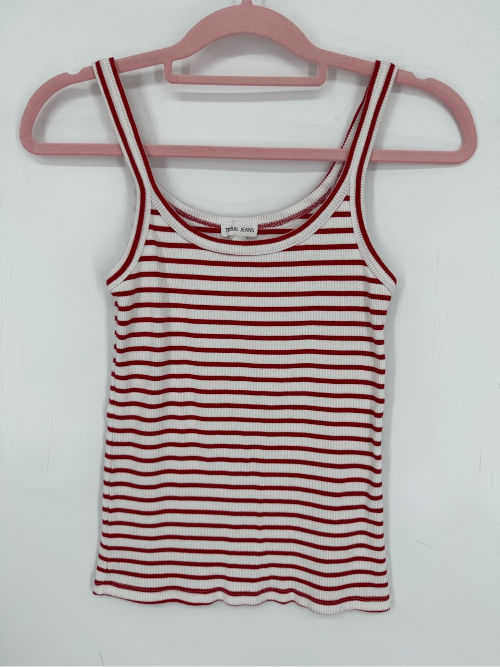 Tribal Jeans Women's Ribbed White + Red Striped Cotton Tank Size Petite Small